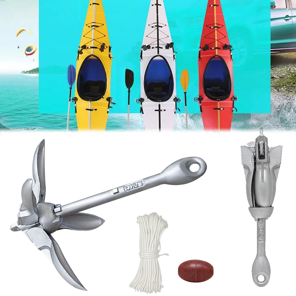 Fishing Kayak Anchor - 0.7/1.5KG カヤックアンカー 折りたたみ式マリンアンカー、65フィートのマリンロープとブイ付き、カヤック、釣り、カヌー、ジェットスキー、SUPボード用