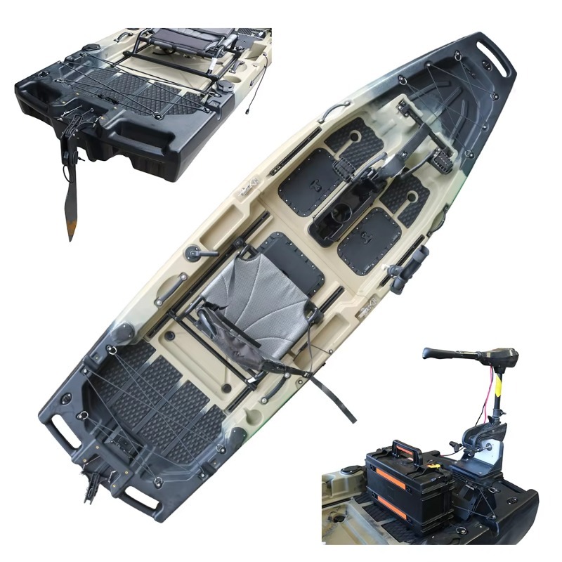 Fishing Kayak Sit On Top - 1人乗りHDPE/PE製シットオントップCE認証電動シーカヌーフィッシングカヤックフットペダルドライブ耐久性軽量パドル2年保証